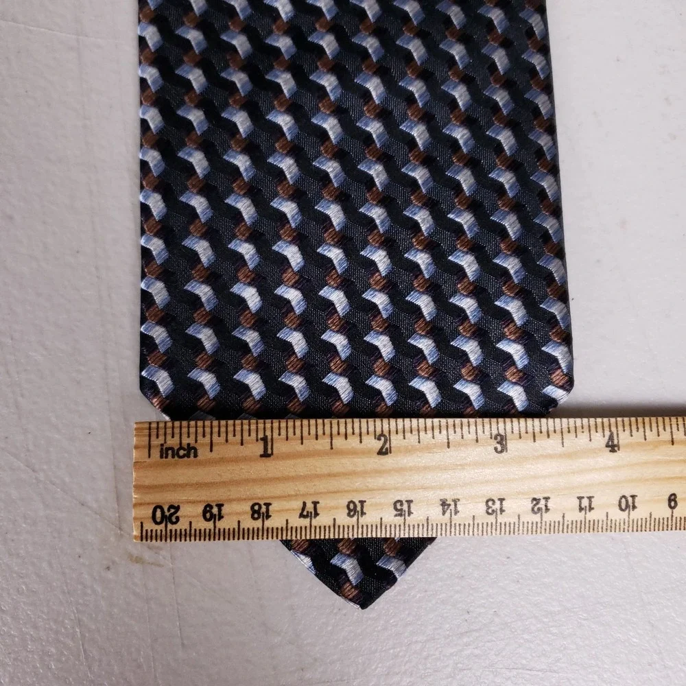 Roberto Villini‎ Tie Geometric Pattern Black Blue Brown Quiet Luxury